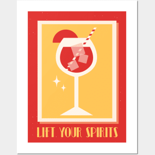 Lift your spirits, Aperol Spritz, Cocktail art, Retro print, Alcohol poster, Kitchen, Bar decor Posters and Art